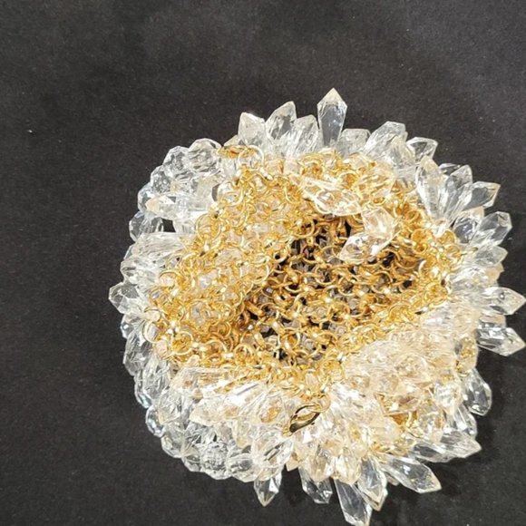 Tear Drop Crystal and Gold Chain Link Mini Handbag with Crystal Bead Handle NWOT - Picture 4 of 9